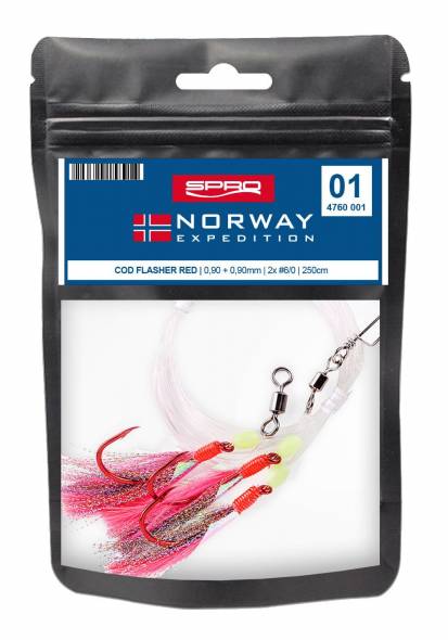 Norway Expedition Rig #1 Cod Flasher Red Gr.6/0 250cm 0,9mm 55kg